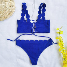 Load image into Gallery viewer, Summer Blue Bikini Women Swimwear Female Swimsuit Women’s Floral Print Lace-up Strapless Padded Comfortable Swimwear Bathing Suit Two-pieces Bikini Set Knotted Bathing Swim Suit