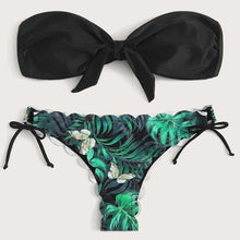 Load image into Gallery viewer, Summer Blue Bikini Women Swimwear Female Swimsuit Women’s Floral Print Lace-up Strapless Padded Comfortable Swimwear Bathing Suit Two-pieces Bikini Set Knotted Bathing Swim Suit