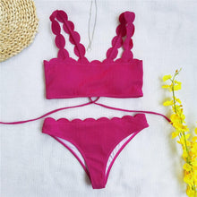 Load image into Gallery viewer, Summer Blue Bikini Women Swimwear Female Swimsuit Women’s Floral Print Lace-up Strapless Padded Comfortable Swimwear Bathing Suit Two-pieces Bikini Set Knotted Bathing Swim Suit