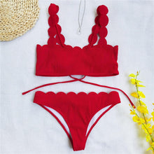 Load image into Gallery viewer, Summer Blue Bikini Women Swimwear Female Swimsuit Women’s Floral Print Lace-up Strapless Padded Comfortable Swimwear Bathing Suit Two-pieces Bikini Set Knotted Bathing Swim Suit