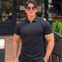 Load image into Gallery viewer, Summer Casual Man New Fashion Polo T Shirt Men Gyms Fitness Modern Short Sleeve T-Shirt Male Bodybuilding Workout Polo Tees Tops Clothes Men's Muscle T-Shirt Plus Size Short Sleeve Polo Shirt Casual Tops Summer Tee Shirts Slim Fit Workout Shirts