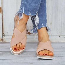 Load image into Gallery viewer, Summer Comfy Slip On Women Sandals Elastic Textile Sandals Casual Beach Shoes For Woman Classics Non-slip Lightweight Flat Sandals Fashion Sandals Ankle Strap Flat Sandals