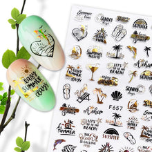 Load image into Gallery viewer, Summer Glitter Nail Decals Stickers Gold Black White Leaf Manicuring Foils Geometric Slider Nail Art Adhesive Decor Adhesive 3D Wave Design Decoration for Women Girls Art Stickers Decal Decoration Metallic Curve Strip Line Nail Decor