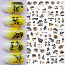 Load image into Gallery viewer, Summer Glitter Nail Decals Stickers Gold Black White Leaf Manicuring Foils Geometric Slider Nail Art Adhesive Decor Adhesive 3D Wave Design Decoration for Women Girls Art Stickers Decal Decoration Metallic Curve Strip Line Nail Decor