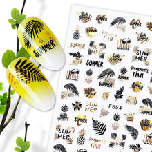 Load image into Gallery viewer, Summer Glitter Nail Decals Stickers Gold Black White Leaf Manicuring Foils Geometric Slider Nail Art Adhesive Decor Adhesive 3D Wave Design Decoration for Women Girls Art Stickers Decal Decoration Metallic Curve Strip Line Nail Decor