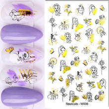 Load image into Gallery viewer, Summer Glitter Nail Decals Stickers Gold Black White Leaf Manicuring Foils Geometric Slider Nail Art Adhesive Decor Adhesive 3D Wave Design Decoration for Women Girls Art Stickers Decal Decoration Metallic Curve Strip Line Nail Decor