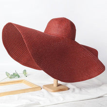 Load image into Gallery viewer, Summer Large Wide Brim Foldable Sun Hats For Women Foldable Sun Hat Wide Brim Summer Straw Floppy Beach Hat Oversized Sun Hat Modern Travel Straw Hat Fashionable Lady UV Protection Beach Hat 54-57cm