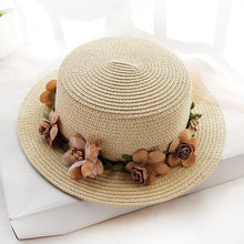 Load image into Gallery viewer, Summer New Sun Hat Stylish Bowknot Straw Hat For Women Beach Caps Parent-child Summer New Women's Sun Hat Bucket Cap Beige Flowers Ribbon Party Straw Hat For Women