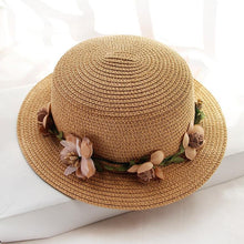 Load image into Gallery viewer, Summer New Sun Hat Stylish Bowknot Straw Hat For Women Beach Caps Parent-child Summer New Women's Sun Hat Bucket Cap Beige Flowers Ribbon Party Straw Hat For Women