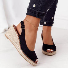 Load image into Gallery viewer, Summer Sandals Women Platform Shoes Candy Color Casual Girls Slip On Strap Cross Platform Espadrille Open Toe High Heel Sandals With Ankle Strap Buckle Up Shoes