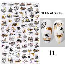 Load image into Gallery viewer, Summer Tropical Beach Coconut Tree Slippers 3D Nail Sticker Leaves Shell Transfer Decals Slider Decoration Manicures Tip Water Transfer Nail Decals Sticker For Pretty Girl Self-Adhesive Nail Decals Designer Nail Stickers for Acrylic