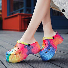 Load image into Gallery viewer, Summer Women Clogs Quick Dry Rainbow Tie Thick Wedges Garden Shoes Beach Sandals Flip Flops For Women Slipper Lightweight Home Slip On Walking Casual Art Painted Travel Holiday Shoes