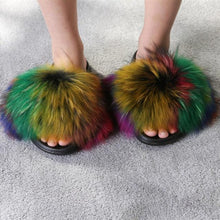 Load image into Gallery viewer, Summer Women Fox Fur Slippers Indoor Slides Fashion Flip Flops Casual Sandals Furry Fluffy Plush Slides Lightweight House Slippers Fluffy Sandals Outdoor Indoor Women Shoes