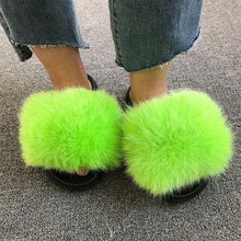 Load image into Gallery viewer, Summer Women Fox Fur Slippers Indoor Slides Fashion Flip Flops Casual Sandals Furry Fluffy Plush Slides Lightweight House Slippers Fluffy Sandals Outdoor Indoor Women Shoes