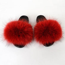 Load image into Gallery viewer, Summer Women Raccoon Fur Slippers Plush Slides Furry Sandals Fluffy House Shoes Girl's Cute Flip Flops Sandal With Soft Furry Faux Fox Fur House Outdoor Multicolor Slippers