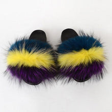 Load image into Gallery viewer, Summer Women Raccoon Fur Slippers Plush Slides Furry Sandals Fluffy House Shoes Girl's Cute Flip Flops Sandal With Soft Furry Faux Fox Fur House Outdoor Multicolor Slippers