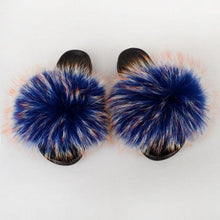 Load image into Gallery viewer, Summer Women Raccoon Fur Slippers Plush Slides Furry Sandals Fluffy House Shoes Girl's Cute Flip Flops Sandal With Soft Furry Faux Fox Fur House Outdoor Multicolor Slippers