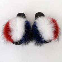 Load image into Gallery viewer, Summer Women Raccoon Fur Slippers Plush Slides Furry Sandals Fluffy House Shoes Girl's Cute Flip Flops Sandal With Soft Furry Faux Fox Fur House Outdoor Multicolor Slippers