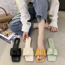 Load image into Gallery viewer, Summer Women Sandals Slippers Pleated Flip Flop Casual Beach Square Open Toe Shoes Outdoor Slippers Open Toe Flat Sandals Slip On Slide Sandals Strap Flat Sandals