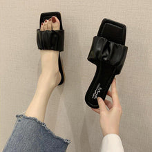 Load image into Gallery viewer, Summer Women Sandals Slippers Pleated Flip Flop Casual Beach Square Open Toe Shoes Outdoor Slippers Open Toe Flat Sandals Slip On Slide Sandals Strap Flat Sandals