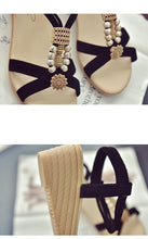 Load image into Gallery viewer, Summer Women Sandals Soft Comfortable Modern Shoes Flat Pearl Sandals Comfortable Ankle Strap Sandals Slip On Flat Sandal Elastic Comfort Summer Shoes