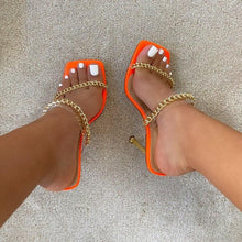 Load image into Gallery viewer, Summer Women Sandals Square Toe Ladies Heel Clear Transparent High Heels Slippers Fashion Chain Woman Open Toe Slip On Dress Luxury Party Backless Slides High Heels Slipper