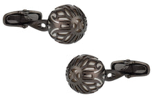 Load image into Gallery viewer, Swarovski Gunmetal Caged Pearl Cufflinks in White