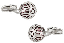 Load image into Gallery viewer, Swarovski Silver Caged Pearl Cufflinks in Burgundy