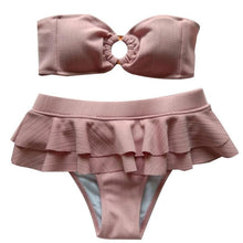 Load image into Gallery viewer, Swimsuit Women Ruffle Bikini Summer Two Pieces Solid Pink Swimwear Push Up Bather Suit Women Charming Color Tummy Control Swimwear Plus Size Swim Dress Swimsuit Two Piece Bathing Suits