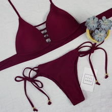 Load image into Gallery viewer, Swimwear Women Bikini Set Hollow Out Swimsuit Padded Halter Padded Push Up Bikini Set Two Pieces Swimsuit For Women Swimwear Bathing Suit Gifts For Mom Wife Girlfriend Lace Up Two Piece Bathing Suit