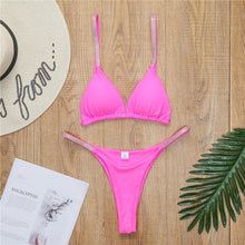 Load image into Gallery viewer, Swimwear Women Micro Bikini Solid Black G-String Swimsuits Bathers Bathing Suit 2 Piece Set Bikinis For Women Bathing Suit Women's Two-Piece Swimwear