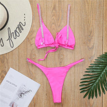 Load image into Gallery viewer, Swimwear Women Micro Bikini Solid Black G-String Swimsuits Bathers Bathing Suit 2 Piece Set Bikinis For Women Bathing Suit Women's Two-Piece Swimwear