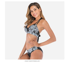 Load image into Gallery viewer, Swimwear Women Plus Size Two-Pieces Split Bikinis Set Padded Push Up Bikini Set Two Pieces Swimsuit Women Swimwear Bathing Suit Gifts For Mom Wife Girlfriend Bathing Suit Push Up Padded Halter Polyester Print Beachwear Swimsuit