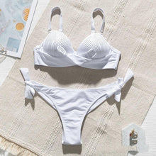 Load image into Gallery viewer, Swimwear Yellow Push Up Bikini Women Bikini Halter Top with Cheeky Bottom Two Piece Bathing Suits for Swimsuits Beach Female Swimsuit With Rhinestones Swimming Bathing Suit Women Bikinis Set Girl Bather