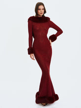 Load image into Gallery viewer, Mellie Burgundy Regular-Length Rhinestone Mesh Low Back Mermaid Gown