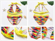 Load image into Gallery viewer, Teenager Girls Swimwear Two pieces Girls Swimsuit High quality Kids Bikini Sets Children Beach Wear Girls Two Piece Bikini Swimsuits Striped Ruffle Swimwear Bathing Suit Set