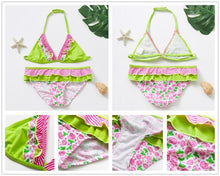 Load image into Gallery viewer, Teenager Girls Swimwear Two pieces Girls Swimsuit High quality Kids Bikini Sets Children Beach Wear Girls Two Piece Bikini Swimsuits Striped Ruffle Swimwear Bathing Suit Set