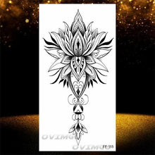 Load image into Gallery viewer, Temporary Lotus Flower Sticker Tattoo Fake Black Elegant Flower Design Women Body Art Fake Arm Tattoo Stickers For Womens