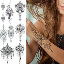 Load image into Gallery viewer, Temporary Lotus Flower Sticker Tattoo Fake Black Elegant Flower Design Women Body Art Fake Arm Tattoo Stickers For Womens