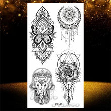 Load image into Gallery viewer, Temporary Lotus Flower Sticker Tattoo Fake Black Elegant Flower Design Women Body Art Fake Arm Tattoo Stickers For Womens