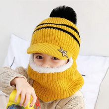 Load image into Gallery viewer, Thick Knitted Acrylic Winter Beanie Hats For Kids Child Outdoor Warm Balaclava Cap Girls Boys Bib Mask Face Cover Hairball Hat Beanie Cap Mask Scarf Hat Set Outdoor Sport Warm Beanies Hat For Men Knitted Hats Bandana Hiking Camping Kid Neck Warmer Cap