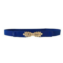 Load image into Gallery viewer, Thin Elastic Stretch Women Buckle Skinny Fashion Belts Metal Leaf Buckle Design Belts For Ladies