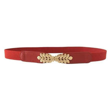 Load image into Gallery viewer, Thin Elastic Stretch Women Buckle Skinny Fashion Belts Metal Leaf Buckle Design Belts For Ladies
