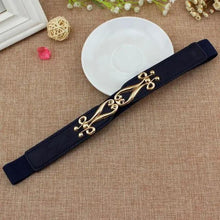 Load image into Gallery viewer, Thin Elastic Stretch Women Buckle Skinny Fashion Belts Metal Leaf Buckle Design Belts For Ladies