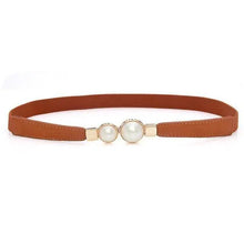 Load image into Gallery viewer, Thin Elastic Stretch Women Buckle Skinny Fashion Belts Metal Leaf Buckle Design Belts For Ladies