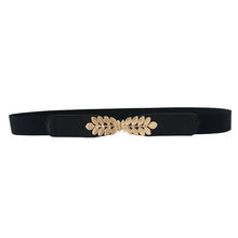 Load image into Gallery viewer, Thin Elastic Stretch Women Buckle Skinny Fashion Belts Metal Leaf Buckle Design Belts For Ladies
