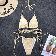 Load image into Gallery viewer, Thong Bikini Swimwear Women Bandage Solid Swimsuit Micro Bikini Set Summer Beachwear Swim Suit High Cut Thong 2 Pieces Bikini Set Swimsuit