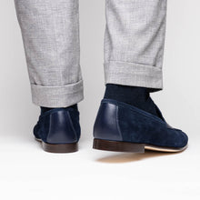 Load image into Gallery viewer, 16-672-NVY Tippa Suede & Calfskin Penny Loafers Navy