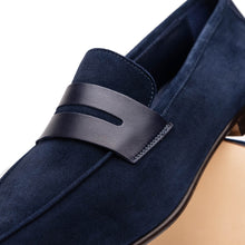 Load image into Gallery viewer, 16-672-NVY Tippa Suede & Calfskin Penny Loafers Navy