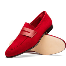 Load image into Gallery viewer, 16-672-RED Tippa Suede & Calfskin Penny Loafers Red
